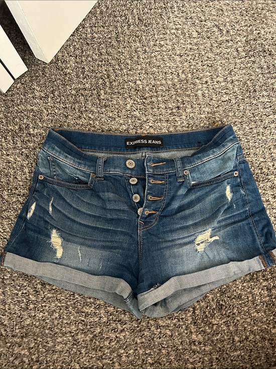 Express Pants - Women's Distressed Denim Shorts - Blue